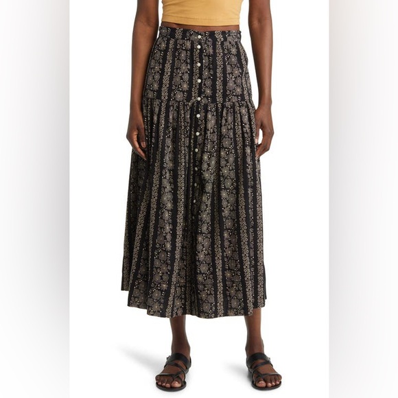 THE GREAT. Black and Cream Floral Maxi Skirt - Picture 11 of 13